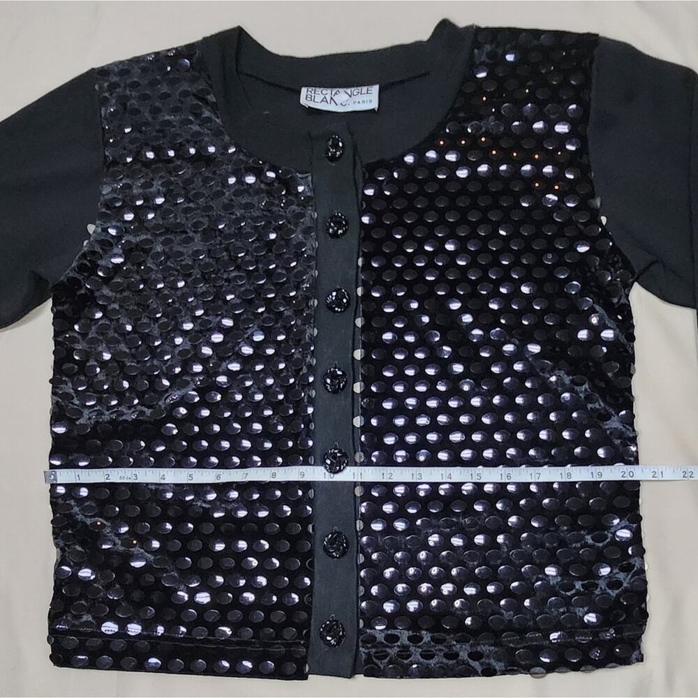 Rectangle Blanc Paris Vintage Black Cardigan Velvet Sequin Sweater Medium - Picture 8 of 12